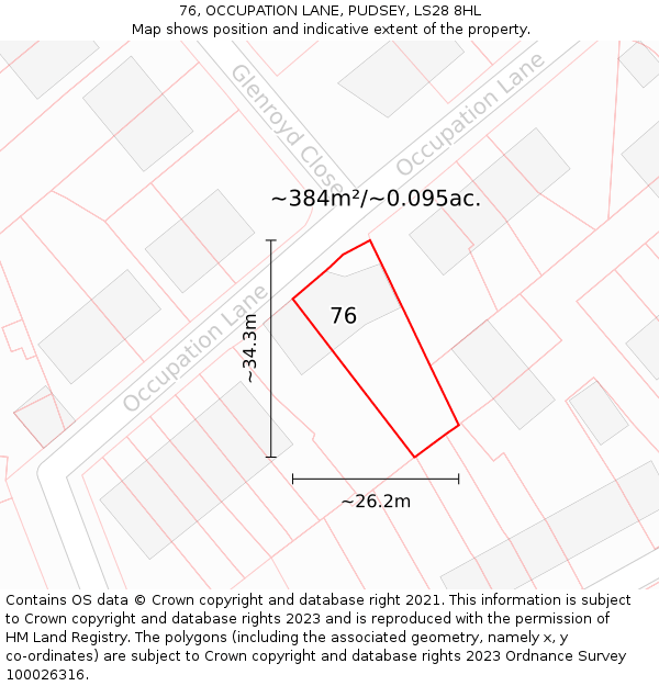 76, OCCUPATION LANE, PUDSEY, LS28 8HL: Plot and title map