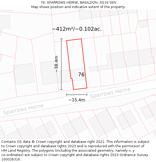 76, SPARROWS HERNE, BASILDON, SS16 5EN: Plot and title map