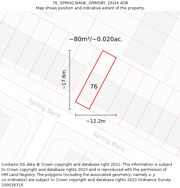 76, SPRING BANK, GRIMSBY, DN34 4DB: Plot and title map