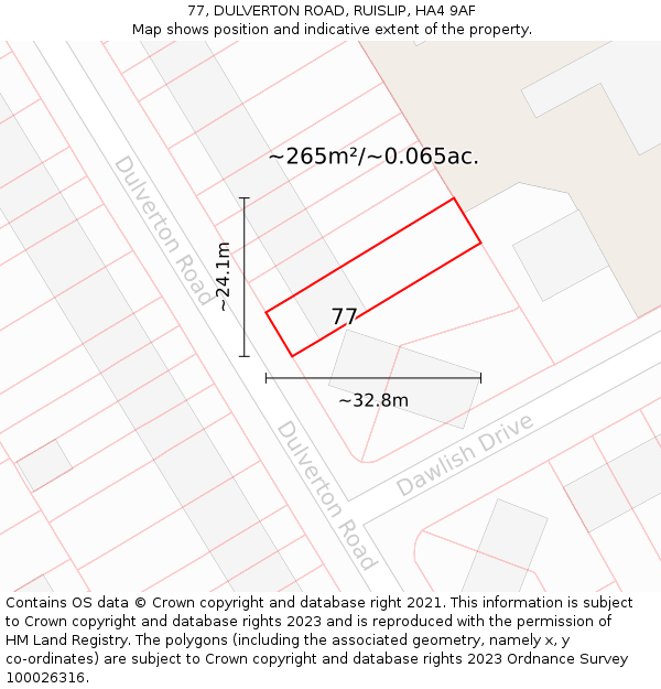 77, DULVERTON ROAD, RUISLIP, HA4 9AF: Plot and title map