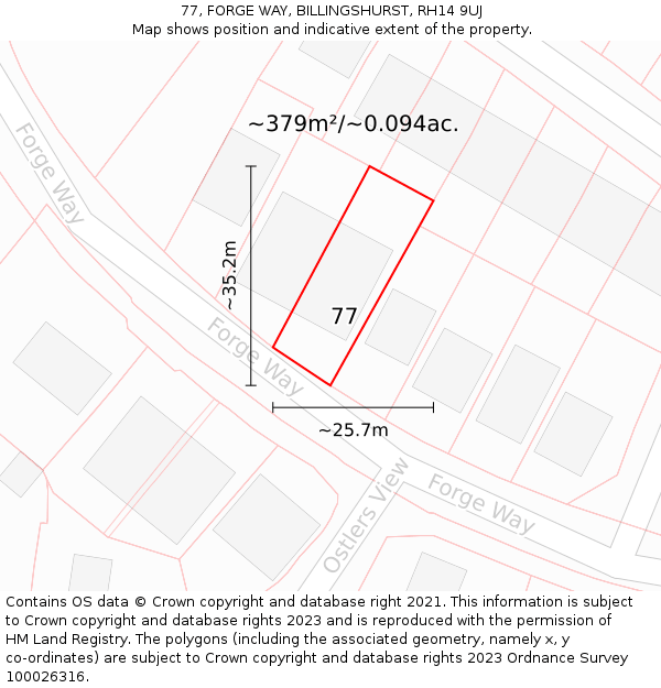 77, FORGE WAY, BILLINGSHURST, RH14 9UJ: Plot and title map