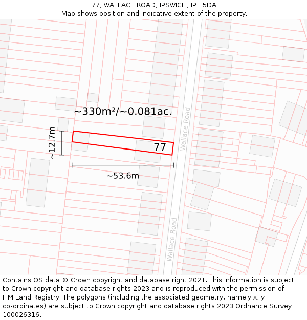 77, WALLACE ROAD, IPSWICH, IP1 5DA: Plot and title map