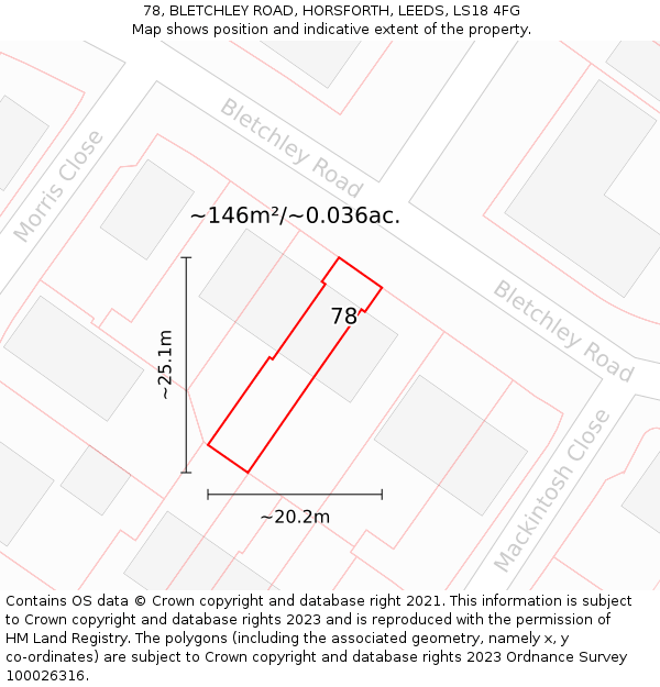 78, BLETCHLEY ROAD, HORSFORTH, LEEDS, LS18 4FG: Plot and title map
