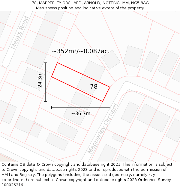 78, MAPPERLEY ORCHARD, ARNOLD, NOTTINGHAM, NG5 8AG: Plot and title map