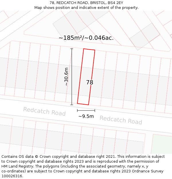 78, REDCATCH ROAD, BRISTOL, BS4 2EY: Plot and title map