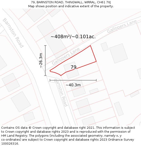 79, BARNSTON ROAD, THINGWALL, WIRRAL, CH61 7XJ: Plot and title map