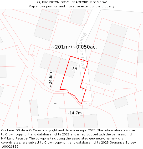 79, BROMPTON DRIVE, BRADFORD, BD10 0DW: Plot and title map