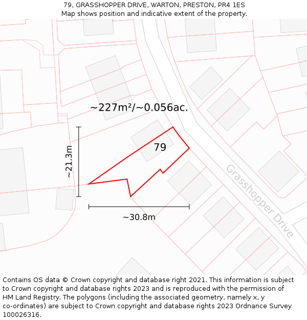 79, GRASSHOPPER DRIVE, WARTON, PRESTON, PR4 1ES: Plot and title map
