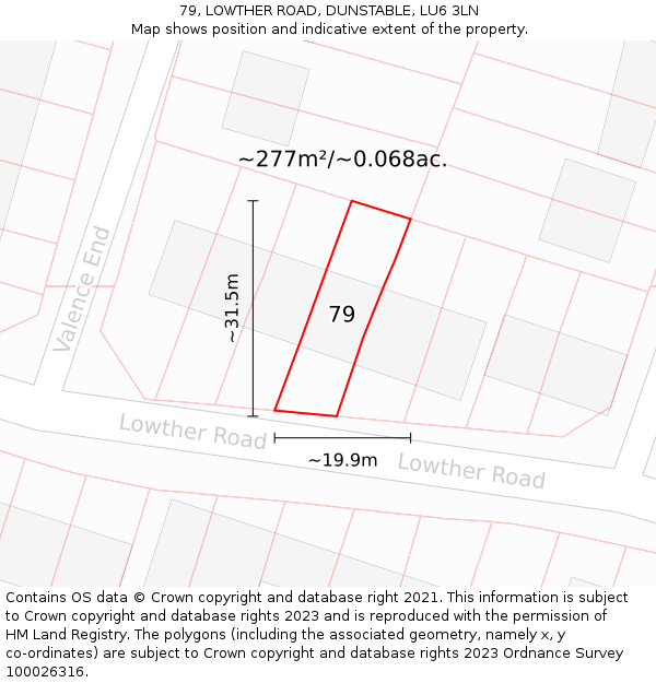 79, LOWTHER ROAD, DUNSTABLE, LU6 3LN: Plot and title map