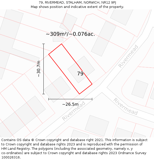 79, RIVERMEAD, STALHAM, NORWICH, NR12 9PJ: Plot and title map