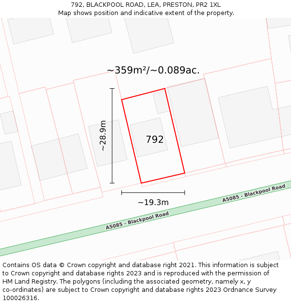 792, BLACKPOOL ROAD, LEA, PRESTON, PR2 1XL: Plot and title map
