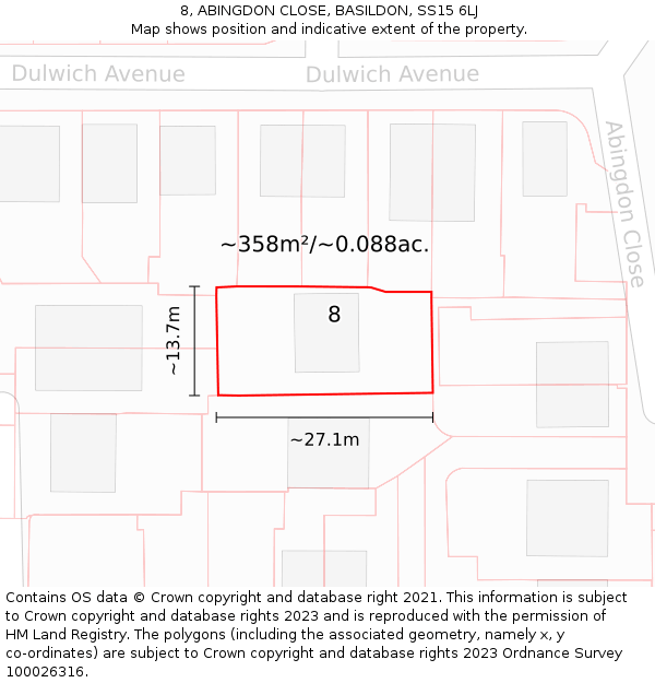8, ABINGDON CLOSE, BASILDON, SS15 6LJ: Plot and title map