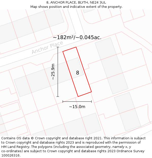 8, ANCHOR PLACE, BLYTH, NE24 3UL: Plot and title map