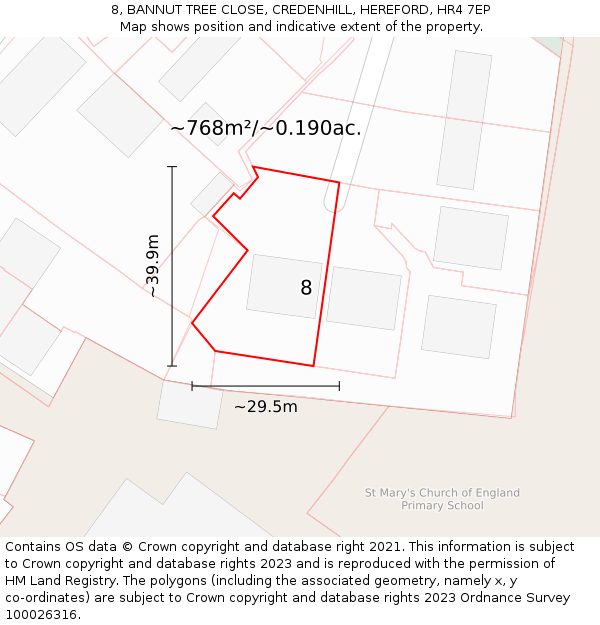 8, BANNUT TREE CLOSE, CREDENHILL, HEREFORD, HR4 7EP: Plot and title map