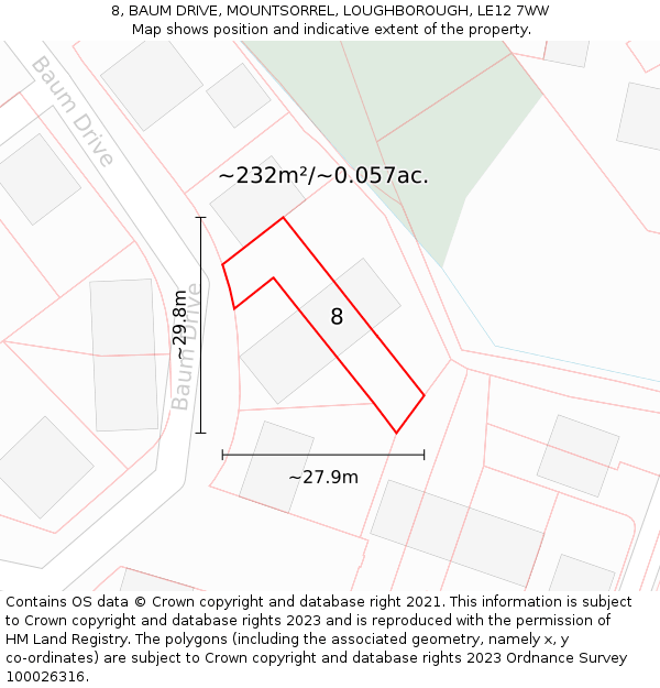 8, BAUM DRIVE, MOUNTSORREL, LOUGHBOROUGH, LE12 7WW: Plot and title map