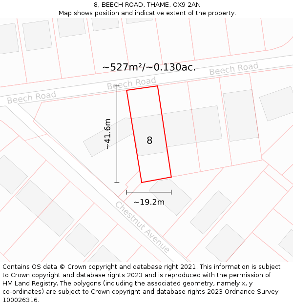 8, BEECH ROAD, THAME, OX9 2AN: Plot and title map