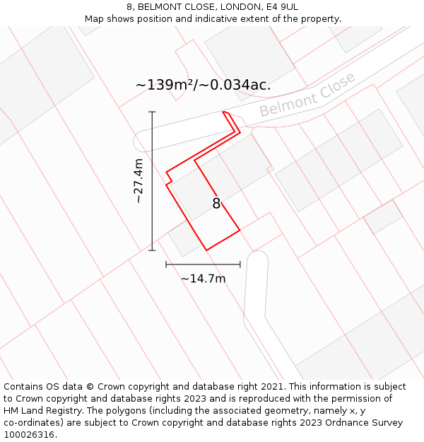 8, BELMONT CLOSE, LONDON, E4 9UL: Plot and title map