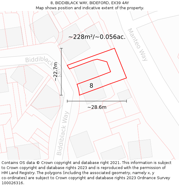 8, BIDDIBLACK WAY, BIDEFORD, EX39 4AY: Plot and title map