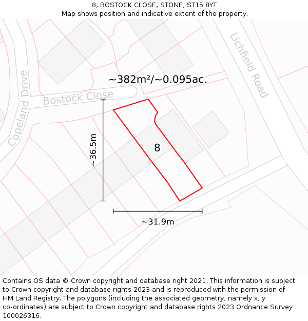 8, BOSTOCK CLOSE, STONE, ST15 8YT: Plot and title map