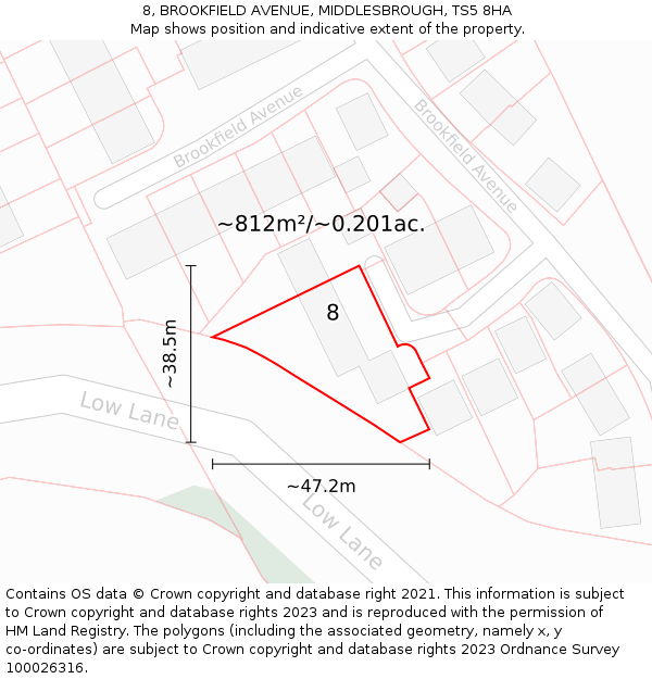 8, BROOKFIELD AVENUE, MIDDLESBROUGH, TS5 8HA: Plot and title map