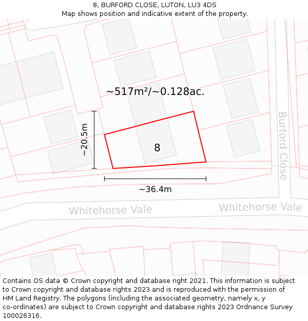 8, BURFORD CLOSE, LUTON, LU3 4DS: Plot and title map