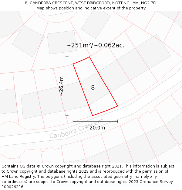 8, CANBERRA CRESCENT, WEST BRIDGFORD, NOTTINGHAM, NG2 7FL: Plot and title map