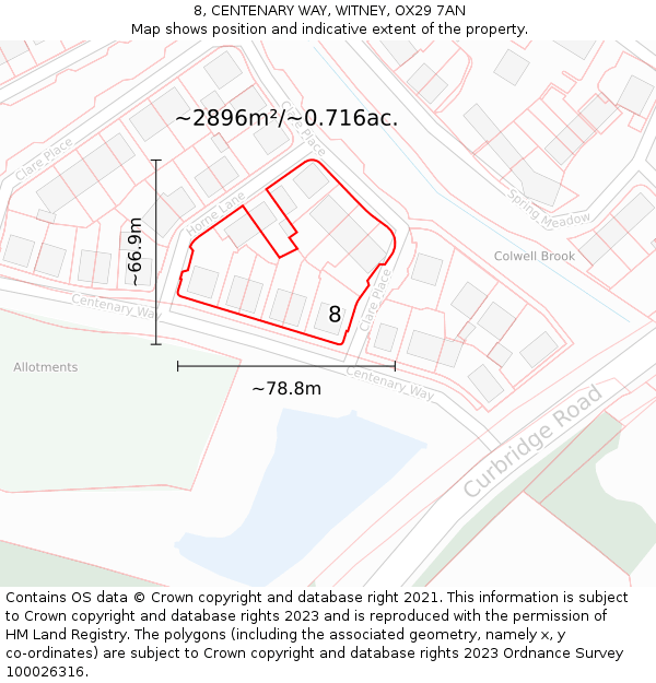 8, CENTENARY WAY, WITNEY, OX29 7AN: Plot and title map