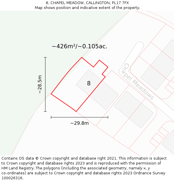 8, CHAPEL MEADOW, CALLINGTON, PL17 7FX: Plot and title map
