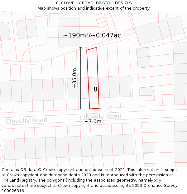 8, CLOVELLY ROAD, BRISTOL, BS5 7LS: Plot and title map