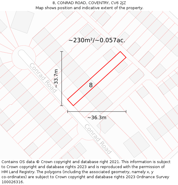 8, CONRAD ROAD, COVENTRY, CV6 2JZ: Plot and title map
