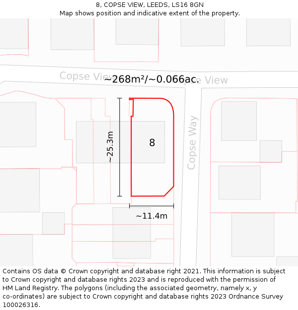 8, COPSE VIEW, LEEDS, LS16 8GN: Plot and title map