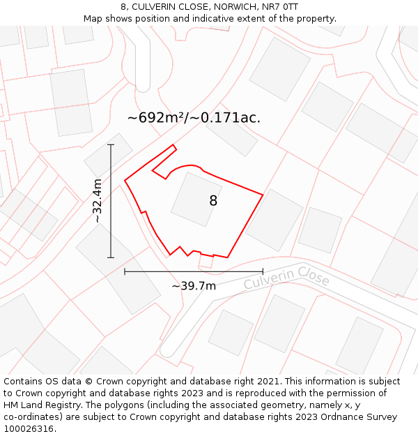 8, CULVERIN CLOSE, NORWICH, NR7 0TT: Plot and title map