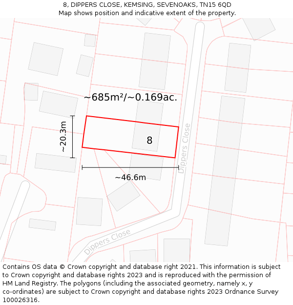 8, DIPPERS CLOSE, KEMSING, SEVENOAKS, TN15 6QD: Plot and title map