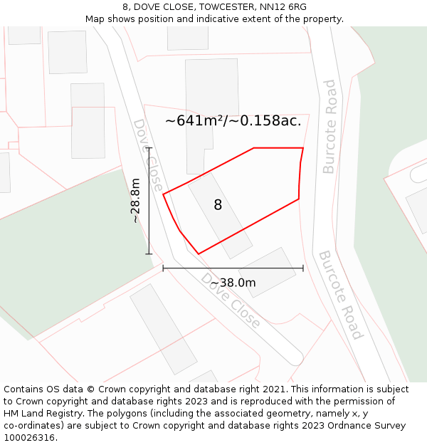 8, DOVE CLOSE, TOWCESTER, NN12 6RG: Plot and title map