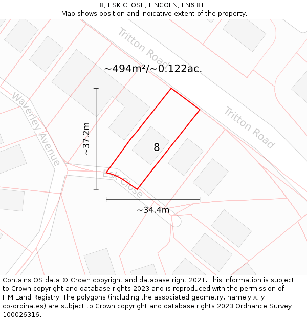 8, ESK CLOSE, LINCOLN, LN6 8TL: Plot and title map