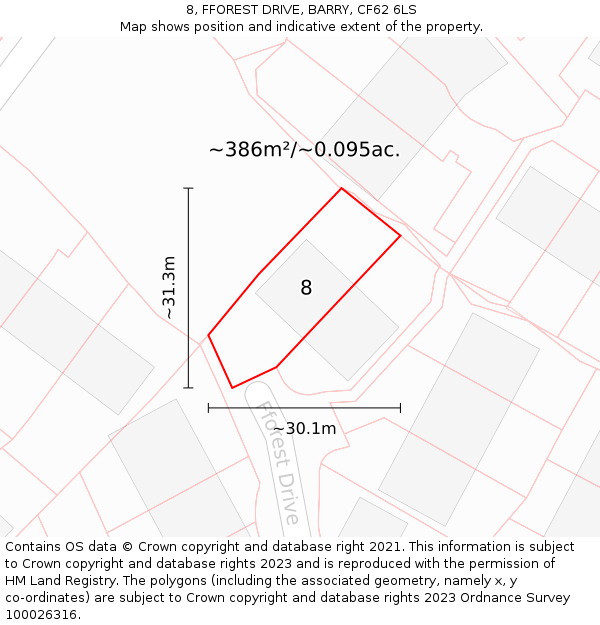 8, FFOREST DRIVE, BARRY, CF62 6LS: Plot and title map