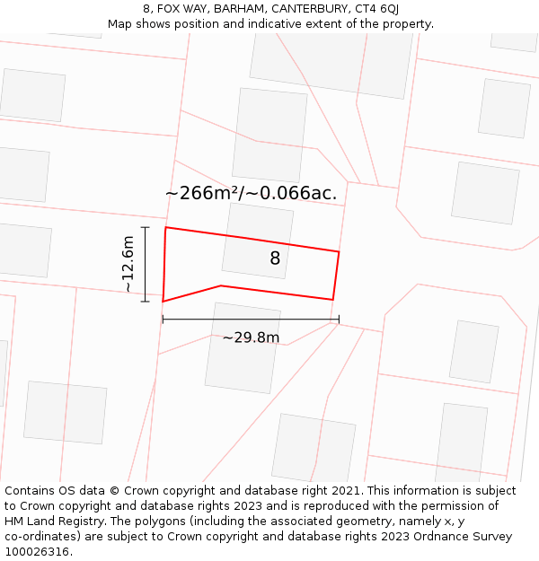 8, FOX WAY, BARHAM, CANTERBURY, CT4 6QJ: Plot and title map