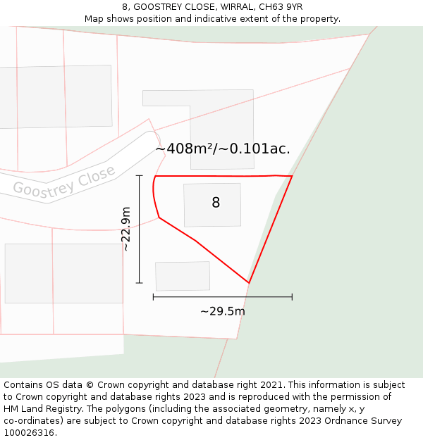 8, GOOSTREY CLOSE, WIRRAL, CH63 9YR: Plot and title map