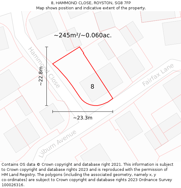 8, HAMMOND CLOSE, ROYSTON, SG8 7FP: Plot and title map