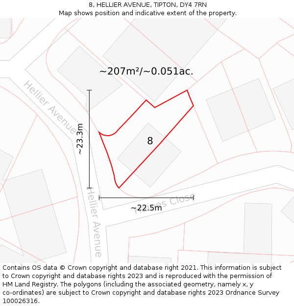 8, HELLIER AVENUE, TIPTON, DY4 7RN: Plot and title map