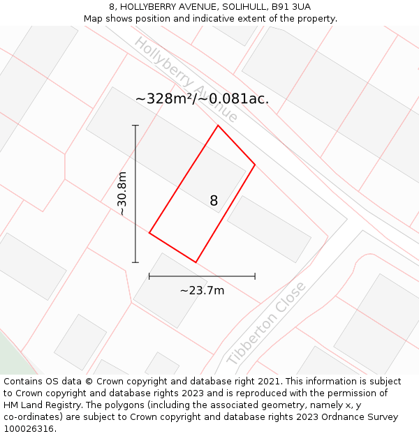 8, HOLLYBERRY AVENUE, SOLIHULL, B91 3UA: Plot and title map