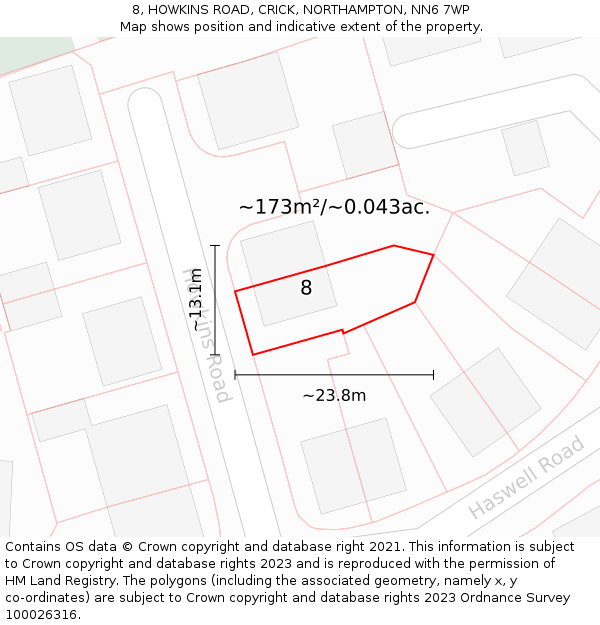 8, HOWKINS ROAD, CRICK, NORTHAMPTON, NN6 7WP: Plot and title map