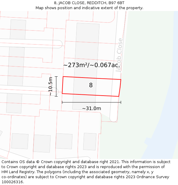 8, JACOB CLOSE, REDDITCH, B97 6BT: Plot and title map