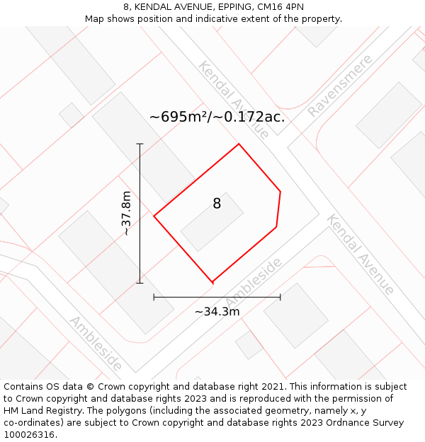 8, KENDAL AVENUE, EPPING, CM16 4PN: Plot and title map