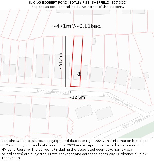 8, KING ECGBERT ROAD, TOTLEY RISE, SHEFFIELD, S17 3QQ: Plot and title map
