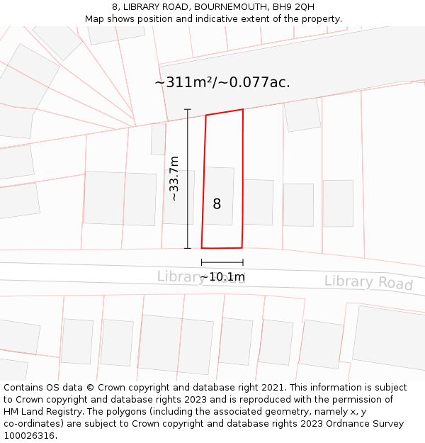 8, LIBRARY ROAD, BOURNEMOUTH, BH9 2QH: Plot and title map