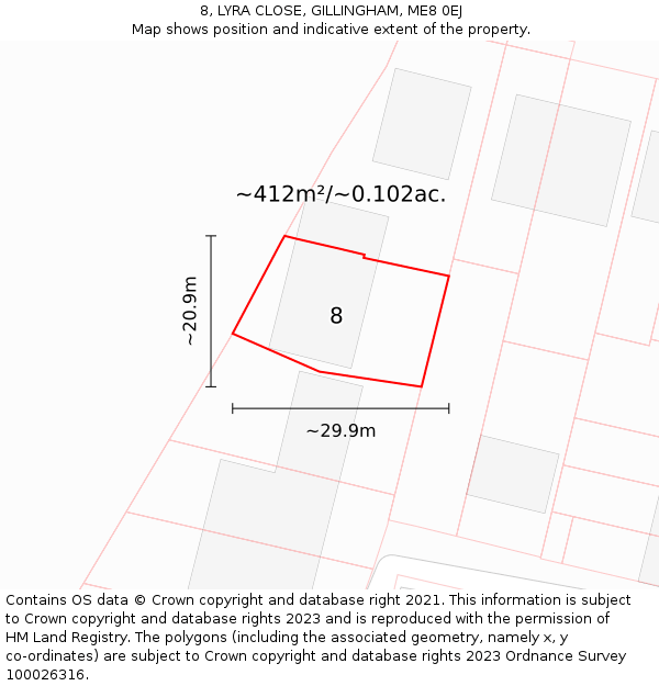 8, LYRA CLOSE, GILLINGHAM, ME8 0EJ: Plot and title map