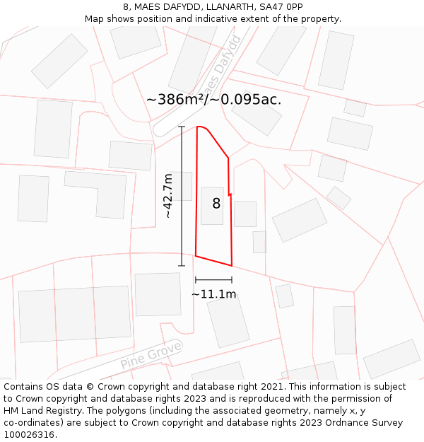 8, MAES DAFYDD, LLANARTH, SA47 0PP: Plot and title map
