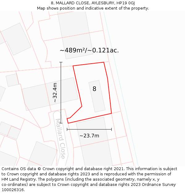 8, MALLARD CLOSE, AYLESBURY, HP19 0GJ: Plot and title map