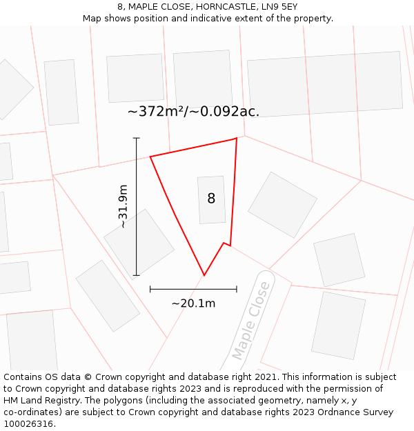 8, MAPLE CLOSE, HORNCASTLE, LN9 5EY: Plot and title map